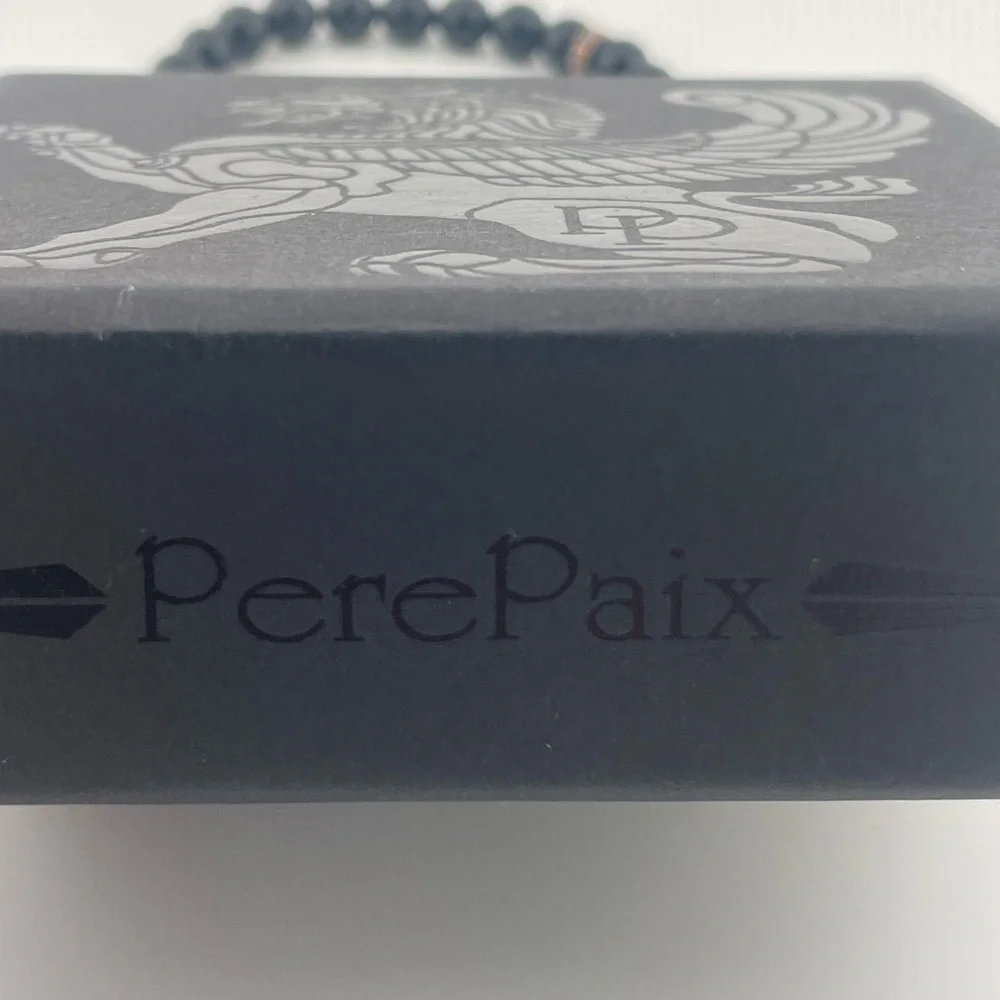 PerePaix Black Bead Skull Bracelet Stretch Gothic Rocker Mens OS - Picture 8 of 8